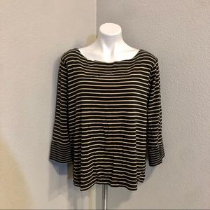 Jones New York Signature Womems Striped 3/4 Sleeve Boat Neck Top - Size 3x